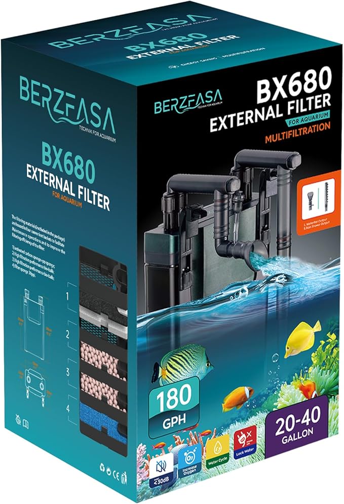 180GPH Hand on Filter for Aquariums，20-40 Gallon，Silent Multi-Stage Filtration for Fish Tank，Or Ultra-Low Water Level Turtle Tank，Increase Water Flow and Oxygen Power Filter