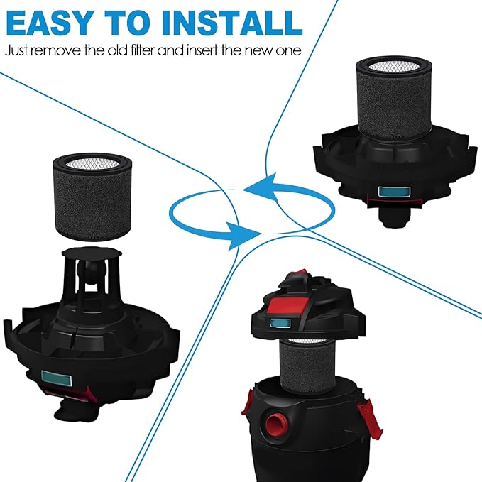 90398 Shop Vac Filters Replacement for Shop Vac Type AA Cartridge Filter 90398/118692, 9039800, 9039833(2 Pack), with 4 Foam