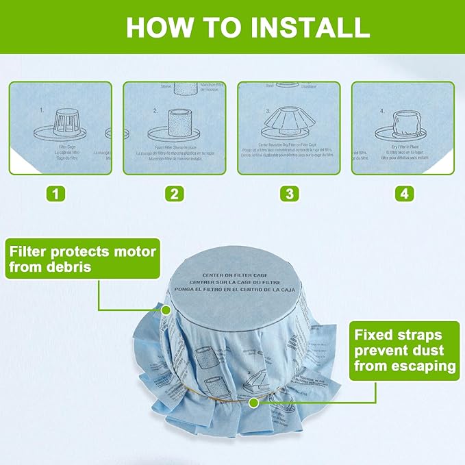 Reusable Wet Dry Vac Filter VF2002 Dry Disc Vacuum Filters for Most 5 Gallon and Larger Shop Vac Branded Wet/Dry Vacuum Cleaners(pack of 8pcs Disc Filters 4pcs Retaining Bands)