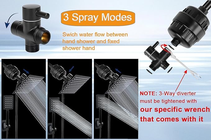 Filtered Rain Shower Head, High Pressure 8″Square, and All Metal Handheld Spray Combo with Stainless Steel Hose, Replacement 20 Stage Shower Filter for Hard Water, Matte Black