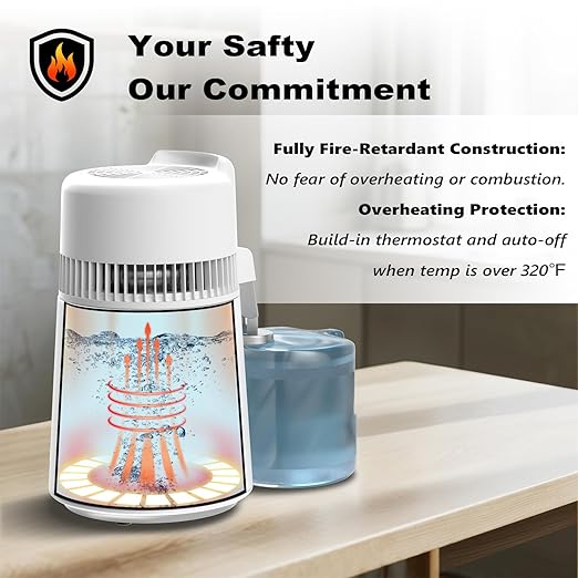 ROVSUN【Upgraded】 1.6 Gallon/6L Water Distiller with Flame-Retardant Material, BPA-Free Container & Stainless Steel Interior, Home Distilled Water Machine Maker Countertop Distilling Water Purifier