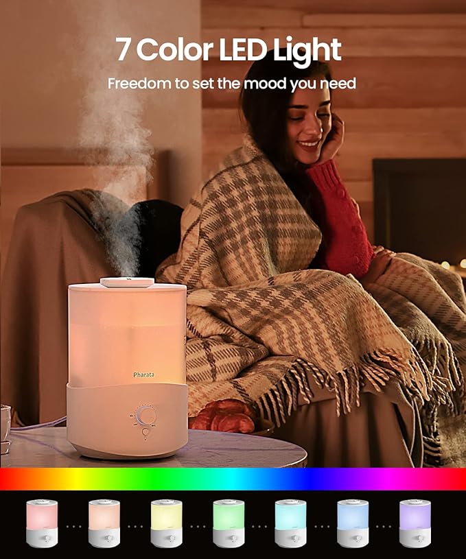 Humidifiers for Bedroom Large Room, 2.5L Cool Mist Humidifier with Essential Oil Diffuser, Top Fill Humidifier for Baby, Home, Plant, Ultrasonic Humidification for whole house, Auto Shut-Off