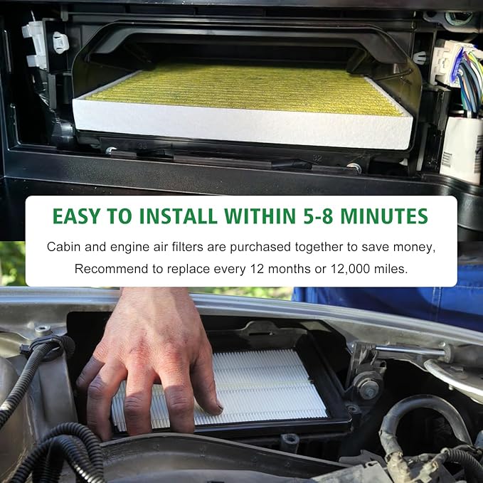2PCS Cabin Engine Air Filter Kits Fits for CR V CRV CR-V 1.5L 2023-2025, Civic 1.5L 2022-2025, Accord 1.5L 2023-25, Integra 1.5L 2023-25, Replacement for CF11182, 80292-TF0-G01, 17220-64A-A00