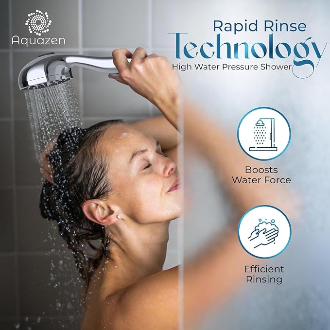 AQUAZEN® Filtered Shower Head with 8-Layer Handheld Filter | High Pressure | 10 Spray Modes | US Standard | Premium Chrome Finish | 5ft Hose | Easy Install