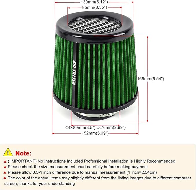 muge racing Universal 3 Inch 76mm Air Intake Filter Replacement Cone Air Filters Quality Dry Air Filter