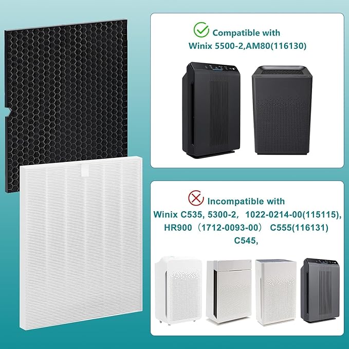 116130 Replacement Filter, 5500-2 Air Puri-fier Replacement Filter Compatible with winix 5500-2, AM80 Air Puri-fier, 2 Pack Filters and Activated Carbon Pre-Filters.