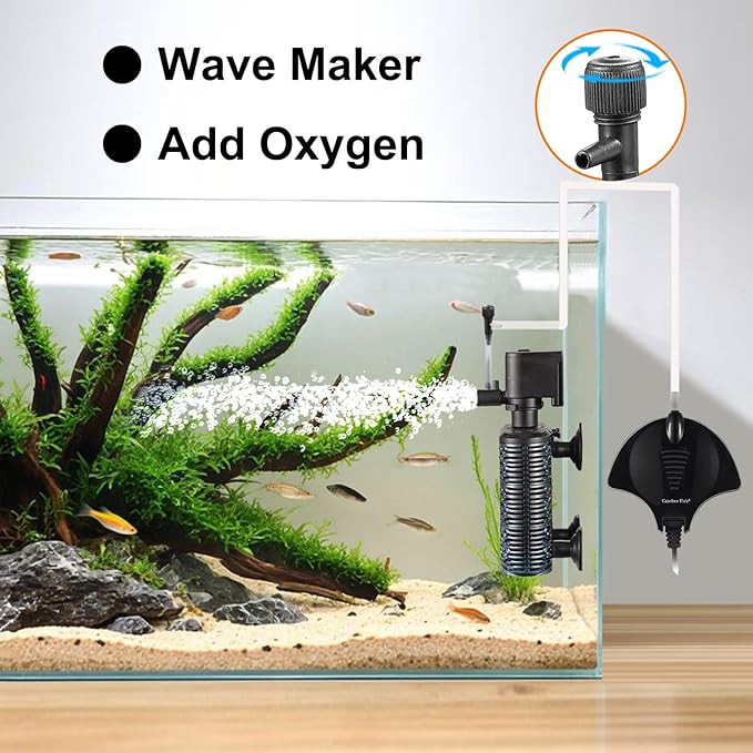 Carefree Fish Aquarium Small Sponge Filter for 3~15Gal Fish Tank Quiet for Saltwater and Freshwater with Biochemical Filtration Balls and Biochemical Filtration Sponge