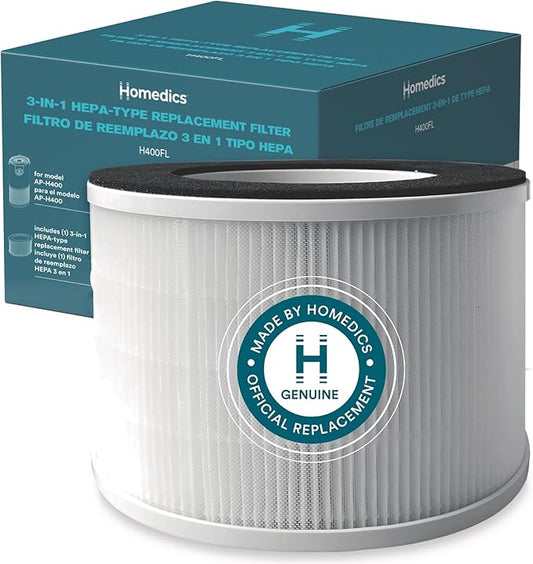 Homedics 3-in-1 HEPA-Type Replacement Filter for AP-H400 – H13 HEPA, Activated Carbon & Prefilter – Captures Allergens, Dust, Smoke, Odors, VOCs – Lasts 12 Months – AP-H400FL