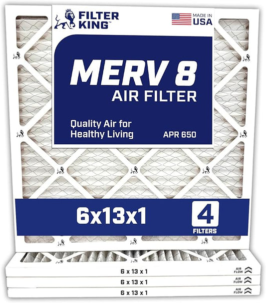Filter King 6x13x1 Air Filter | 4-PACK | MERV 8 HVAC Pleated A/C Furnace Filters | MADE IN USA | Actual Size: 6 x 13 x .75"