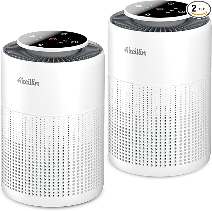 2 Pack Air Purifiers for Home Bedroom H13 True HEPA Air Filter Cleaner, Odor Eliminator, Remove Smoke Dust Pollen Pet Dander, Night Light For Home Living Room Dorm, Quiet 24dB Filtration System