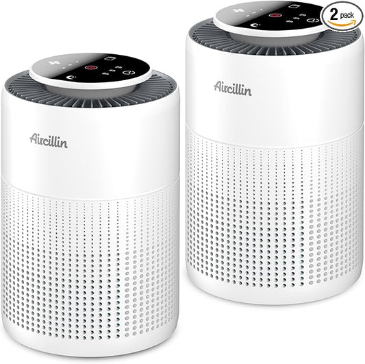 2 Pack Air Purifiers for Home Bedroom H13 True HEPA Air Filter Cleaner, Odor Eliminator, Remove Smoke Dust Pollen Pet Dander, Night Light For Home Living Room Dorm, Quiet 24dB Filtration System