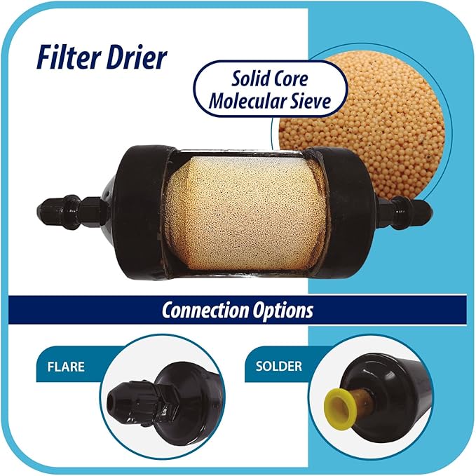 Appli Parts APFD-033 3/8 in Liquid Line Refrigerant AC Filter Drier hvac Refrigeration 033 SAE Flare connection universal unidirectional 4-1/2 in long 1-3/4 in wide