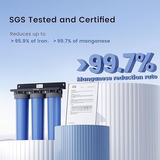 Waterdrop 3-Stage Whole House Water Filter System,Reduce Iron&Manganese,with Carbon &Sediment Filters,7-Stage Filtration,Reduce Lead,Chlorine,Odor,5 Micron WHF3T-FG,1" Inlet/Outlet