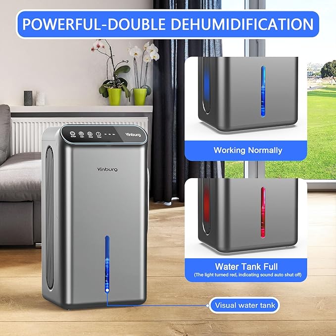 Dehumidifiers for Home (85 OZ Water Tank, 800 sq.ft) Quiet Small Dehumidifier for Basement Bedroom Bathroom with Drain Hose, 3 Gear Timer, Sleep Mode, Auto Shut Off, 7 Color Ambient Light