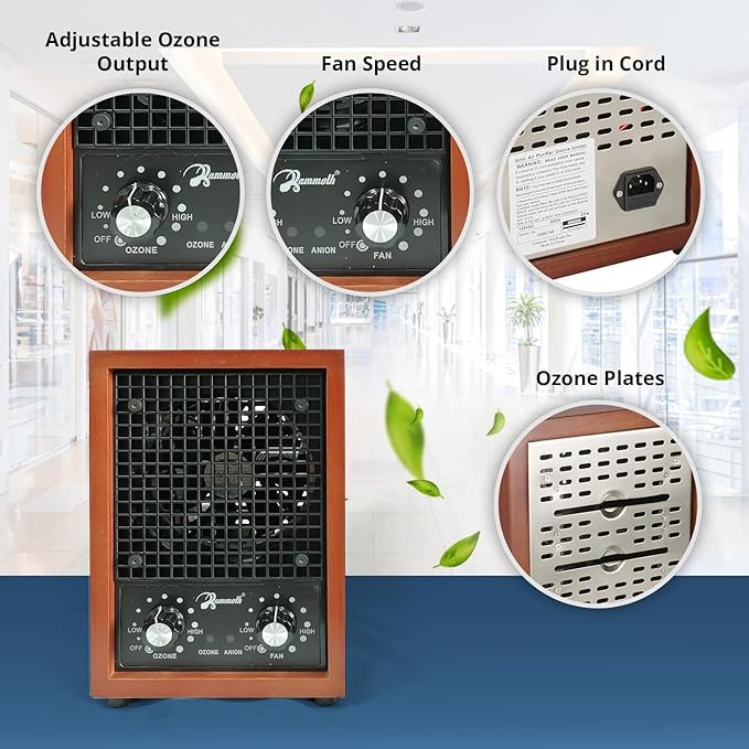 Mammoth Ion and Ozone Generator 6000 mg/hour Adjustable up to 3,500 SqFt Ionizer & Deodorizer Ozone Odor Eliminator- Ozone Machine Wooden Design Ideal for Dust, Pollen, Pets & Smoke Smell