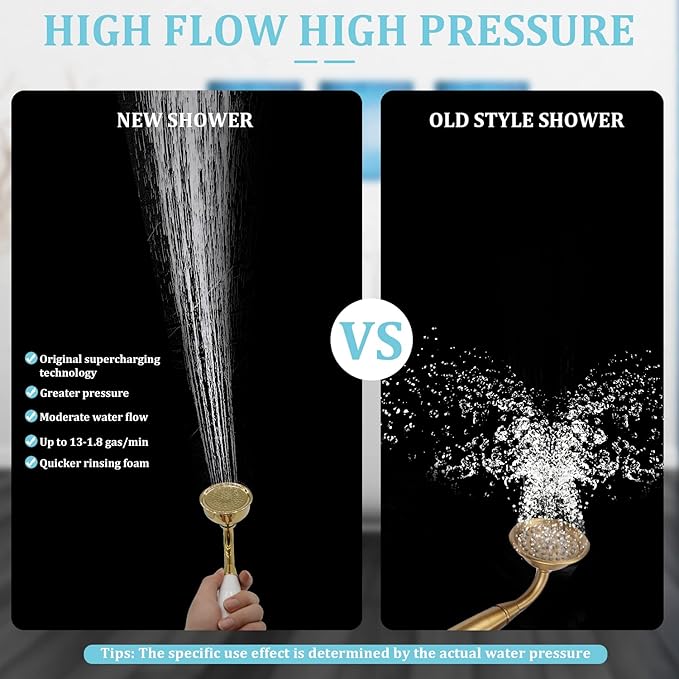 HOMEDEC Traditional Telephone Style Brass Handheld Showerhead with 59inch Hose Gold Finish - Antique Shower Head Replacement No Wand Holder, Vintage Hand Shower Spray with Ceramic Handle