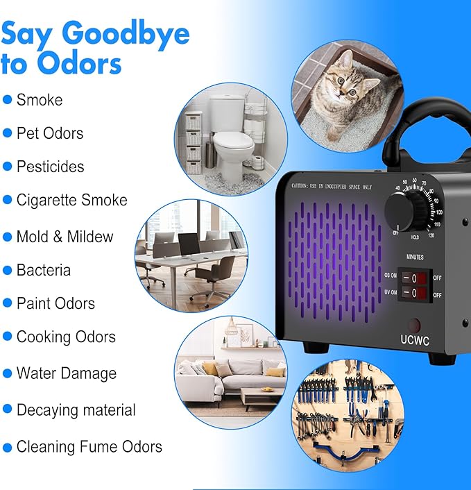 Ozone Generator 58,000mg/h, High Capacity Ozone Generator, Home and Commercial Ozone Machine Odor Removal, Ideal for Car, Home, Smoke, Pet, etc (Black) - by UCWC