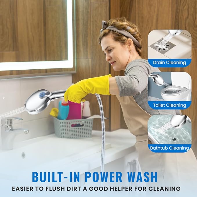 Filtered Shower Head with Handheld, High Pressure 9-Spray Modes Detachable Shower Head with Filter for Hard Water-Remove Chlorine & Impurities, Improve Skin & Hair Health, Chrome