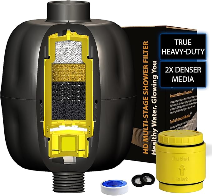Multi-Stage Shower Head Filter - Hard Water & Limescale Remover | Reduces Chlorine, Heavy Metals, Odors | Softens Hair & Soothes Eczema/Dry Skin | Long-Lasting Easy-Install Cartridge (1 Pack)