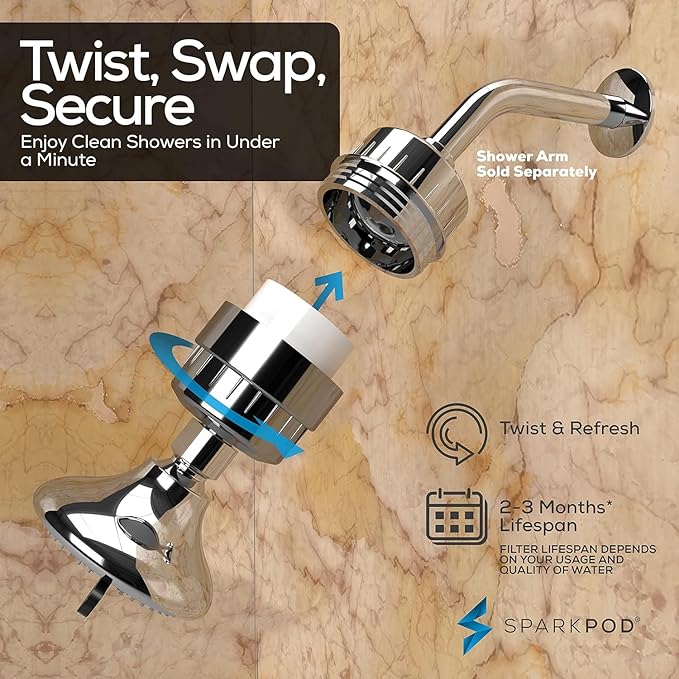 SparkPod High Output Shower Filter Cartridge- Suitable for People with Sensitive and Dry Skin and Scalp, Filters Chlorine and Impurities | 1-min Install (23 Stages, 1 pc)