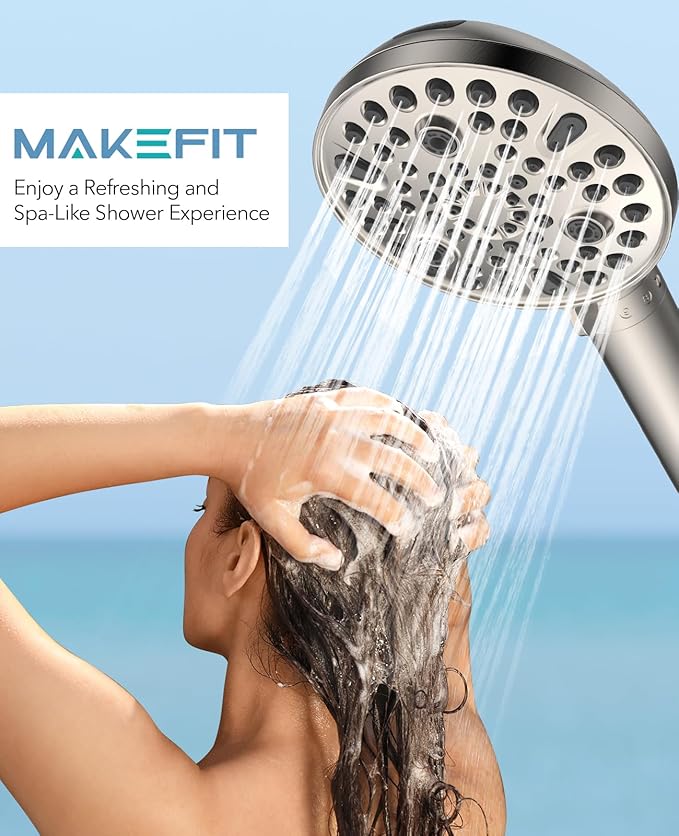 Handheld Shower Head with Filter Brushed Nickel - High Pressure 10 Spray Modes Filtered Shower Head with Hose, Bracket and Hard Water Shower Filters to Remove Chlorine and Heavy Metals