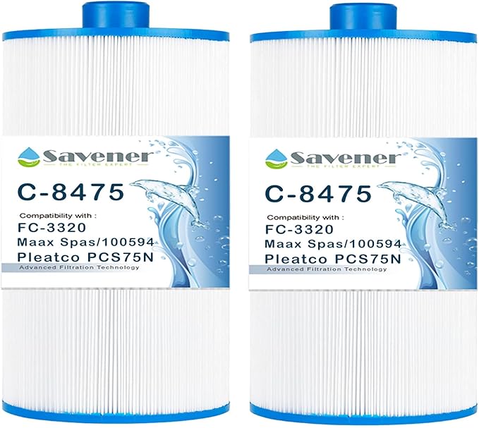 Spa Filter Compatible with PCS75N, Maax Spas, 100594, C-8475, FC-3320 hot tub Cartridge Filter, 75sq.ft, 2 Pack