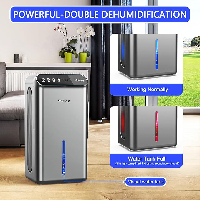 Dehumidifiers for Home (85 OZ Water Tank, 800 sq.ft) Quiet Small Dehumidifier for Basement Bedroom Bathroom with Drain Hose, 3 Gear Timer, Sleep Mode, Auto Shut Off, 7 Color Ambient Light
