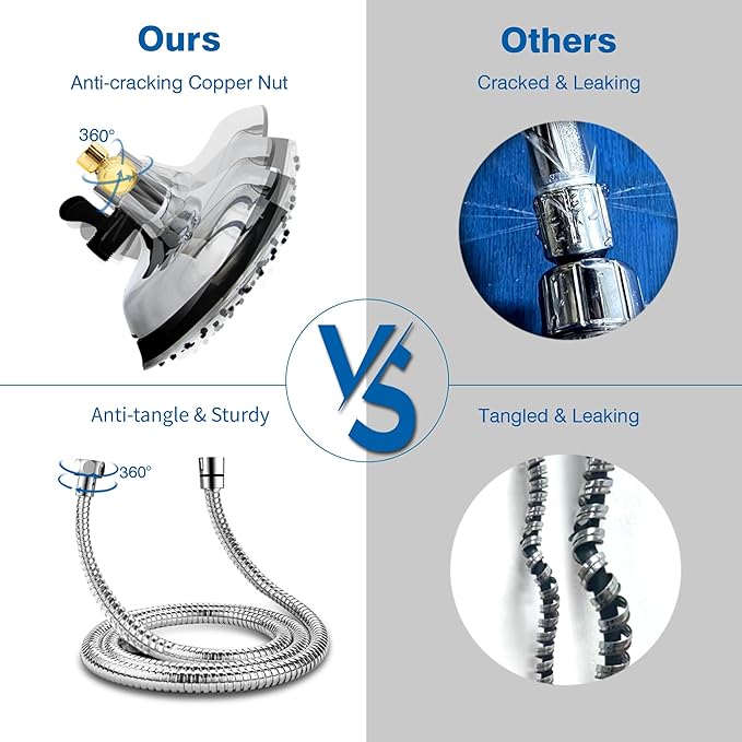 Shower Heads with Handheld Spray Combo: 7.2" Rain Shower Head & Handheld Shower Head 2-IN-1 Shower Head with 60" Rotatable Stainless Steel Hose, Shower Trim Systems