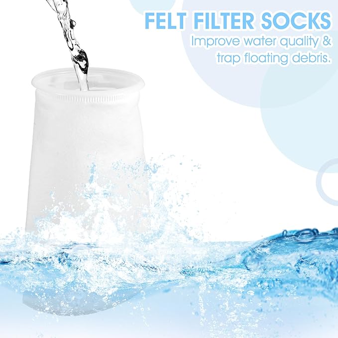 6 Pcs High Flow Filter Media Bag - Drawstring Filter Sock Rectangle Filters Sock, Aquarium-Filter Bags for Fish Tank Freshwater Saltwater Aquariums (White)
