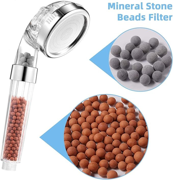 Filtration Stone Beads Filter for Filtered Shower Head, Mineral Stone Bead Balls for Purifying Water (Red Gray)