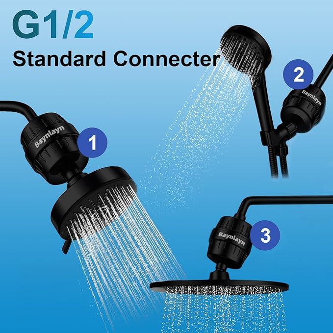 shower filters to remove toxic chemicals-shower water filter-filtered shower head-filtration can remove 99% of chlorine, heavy metals, fluoride, significantly improve skin scalp (Matte Black)