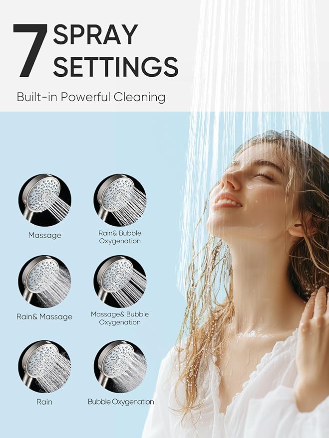 Cobbe Filtered Shower Head with Handheld, High Pressure 7-mode Showerhead with Filters for Hard Water - Remove Chlorine - Reduces Dry Itchy Skin, Patented Paddle Shift Design, Brushed Nickel