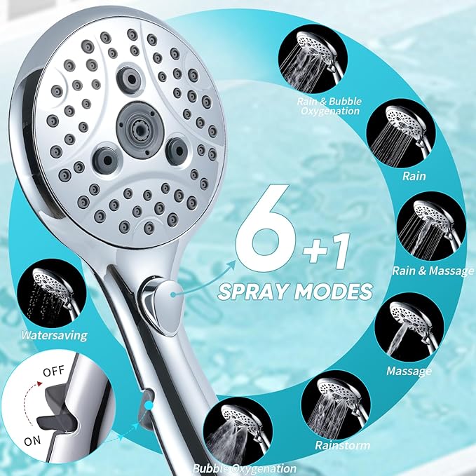 8'' Dual 20 Stage Filtered Shower Head with Handheld, 6 Spray Settings Handheld Shower Head High Pressure Rainfall Filter Combo with 12'' Adjustable Extension Arm, 71'' Shower Hose (Chrome Polished)