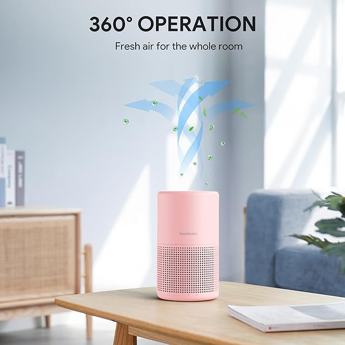 FULMINARE Air Purifiers for Bedroom H13 True HEPA Air Filter, Quiet Air Cleaner With Night Light, Portable Small Air Purifier for Home, Office, Living Room (Pink)