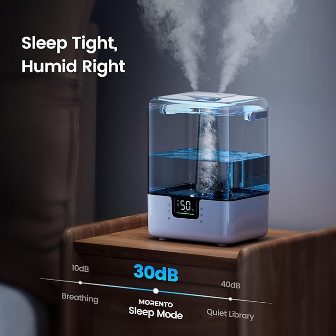 Smart Humidifiers for Bedroom Large Room Home, 6L Cool Mist Top Fill Humidifier with Essential Oil Diffuser, 50H Runtime, 7 Color NightLight, Smart App & Voice Control, White, 1 Pack