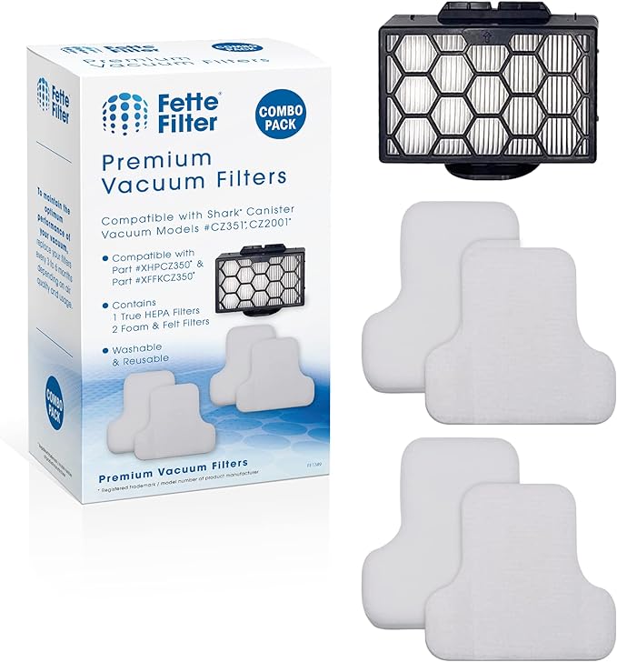 Fette Filter - Canister Vacuum Filter Set Compatible with Shark Canister Vacuum Models CV101 CV101C CZ350C CZ351 CZ351C CZ355 CZ2001 CZ2001C Part # XHPCZ350 & # XFFKCZ350 1 Hepa & 2 Foam Sets
