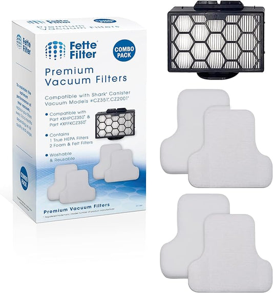 Fette Filter - Canister Vacuum Filter Set Compatible with Shark Canister Vacuum Models CV101 CV101C CZ350C CZ351 CZ351C CZ355 CZ2001 CZ2001C Part # XHPCZ350 & # XFFKCZ350 1 Hepa & 2 Foam Sets