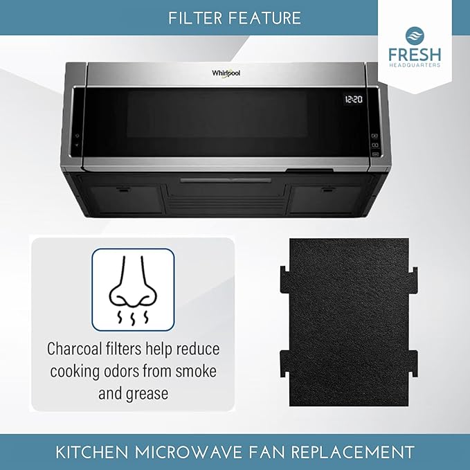 2-Pack Notched Activated Carbon Charcoal Microwave Hood Filters - 9.75" x 7.25" Microwave Hood Filters - Compatible with Whirlpool OTR Models and KitchenAid Models, Made in USA