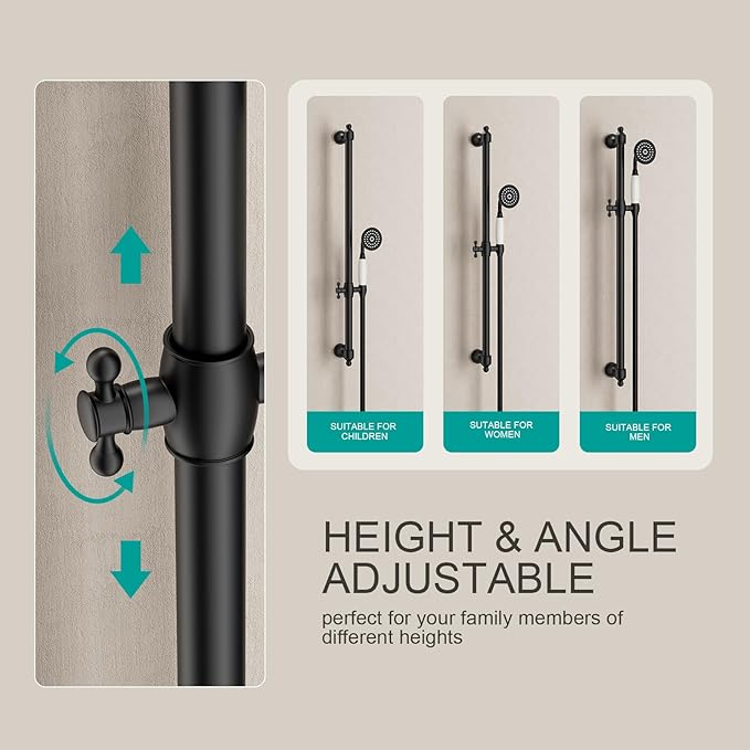 Shower Slide Bar Handheld Shower Head with Hose，shower slide bar,adjustable height shower head (C-retro, Matte Black)