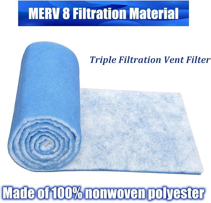 Air Vent Filters Roll, 12" x 90" Cut to Size Air Filters with 66PCS Velcros(35+ Filters), MERV 8 Triple Filtration Vent Filter Material for Home Floor, Ceiling, HVAC, AC, Grilles (12x90 inch)