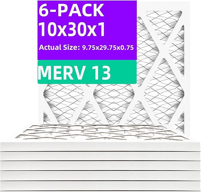 10x30x1 MERV 13 (6-Pack) Air Filter (Actual Size: 9.75x29.75x0.75") MPR 1900 & FPR 10, Furnace Air Filters,10x30x1 air filter