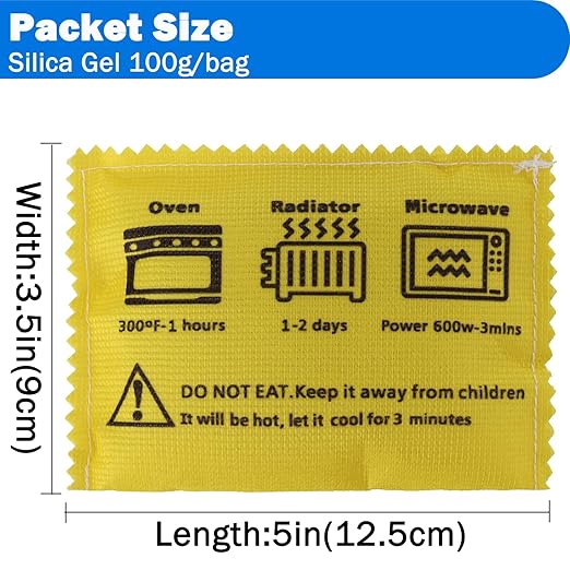 100g Rechargeable Desiccant Silica Gel Beads Pack Lab Desiccants Bag Rechargeable Moisture Absorbing for Storage Bins and Totes(6pack)