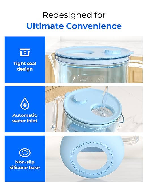Waterdrop Large Glass Alkaline Water Filter Pitcher with 1 Filter, Enhances Alkaline Water, Eco-Friendly, 10-Cup, for Home and Office, Reduces PFOA/PFOS, Chlorine, Cadmium, Copper, Mercury, Blue