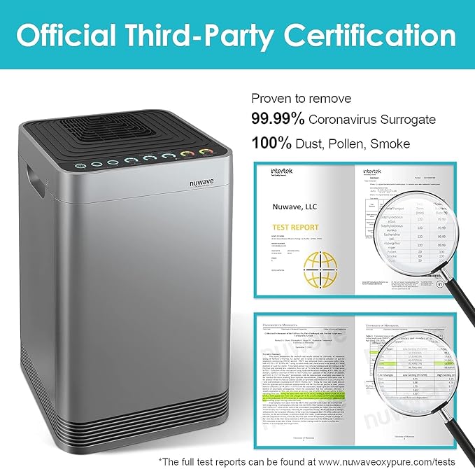 Nuwave Oxypure Ultra Clean Air Purifiers for Extra Large Room, Office, 5 Stage Filtration System with 4 Extra HEPA/Carbon Filters, Remove 100% of Dust, Pet Dander, Odors, Pollen, VOCs (Renewed)
