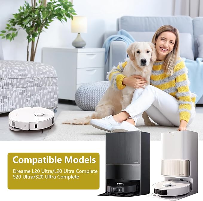 Yivy 28PCS Replacement Parts for Dreame L20 Ultra/L20 Ultra Complete, L30 Ultra/L30 Ultra Complete, Vacuum Cleaner Accessory Kit: 2 Main Brushes, 6 Side Brushes, 4 HEPA Filters, 6 Dust Bags, 8 Wipes