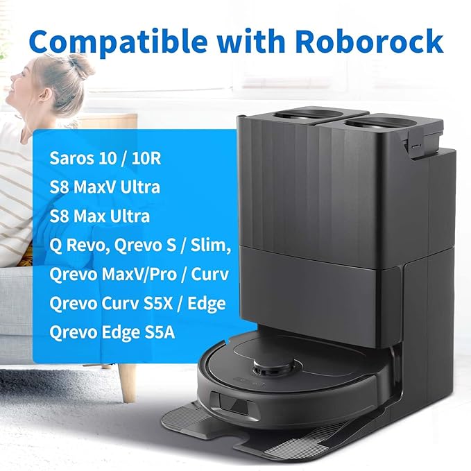 18 Packs Activated Carbon Dust Bag for Roborock Saros 10/10R/Qrevo/Qrevo S/Qrevo Pro/Qrevo Plus/Qrevo MaxV/Qrevo Master/Qrevo Curv/Qrevo Edge/S8 MaxV/S8 Max Ultra Robot Vacuum, 2.7L Large Capacity