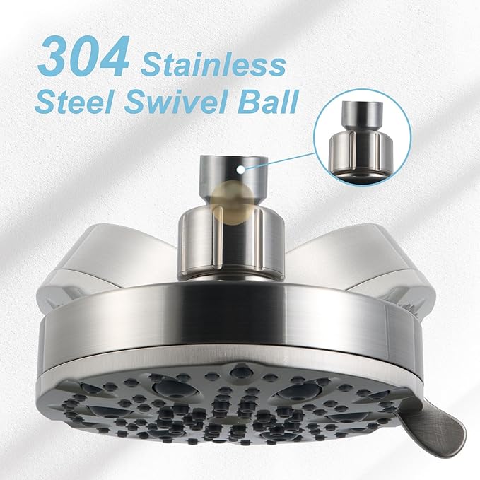 OFFO Shower Head, High Pressure Shower Head with Pause Mode, 9 Mode Fixed Showerheads for Strong Water Flow & Relaxing Shower Experience, Brushed Nickel