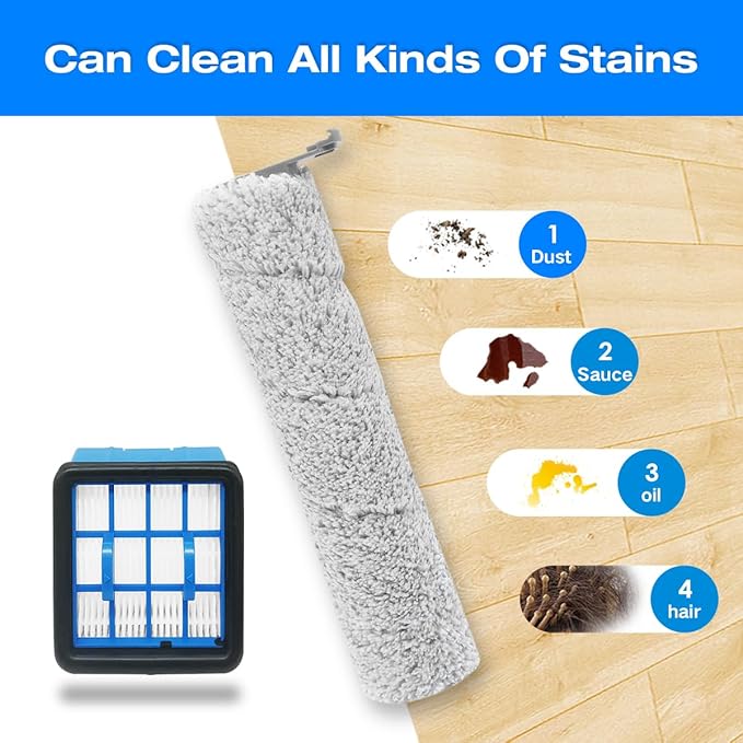 Home Times Replacement Brush Roll for Bissell CrossWave OmniForce 3882 Wet and Dry Vacuum cleaner (2 Roller+4 Hepa Filters)