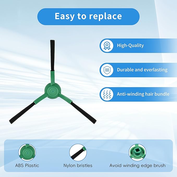 2 Roller Brush＆10 Side Brushes＆10 Filters & 4 Mopping Pads Replacement Parts Accessories Compatible with iRobot Roomba Essential Series 104 105 Vac/Combo Y0110 Y0140 Q011 Q0120 Q0520 Robot Vacuum
