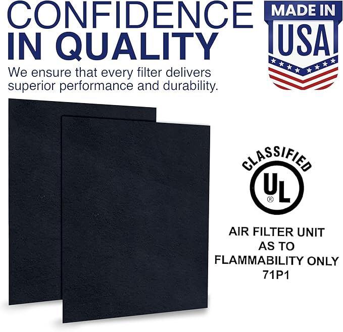 Cut To Fit Air Filter - Carbon Pad Pre Filter forAir Purifiers, AC, Furnace, Trash Cans and Dust, 1/6" thick, 16" x 48" Sheets - 1 Pack